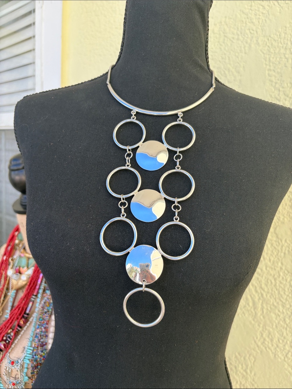 Chico's Silver Tone Linked Circle Pendant Necklace